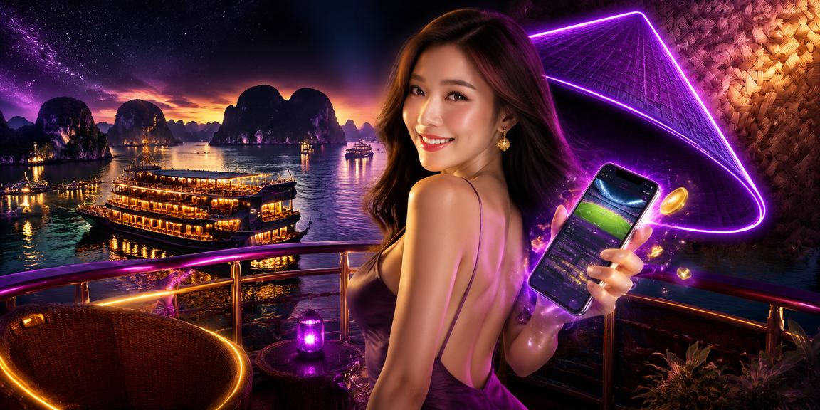 Người chơi casino di động tại Hạ Long Bay với phong cảnh vịnh biển