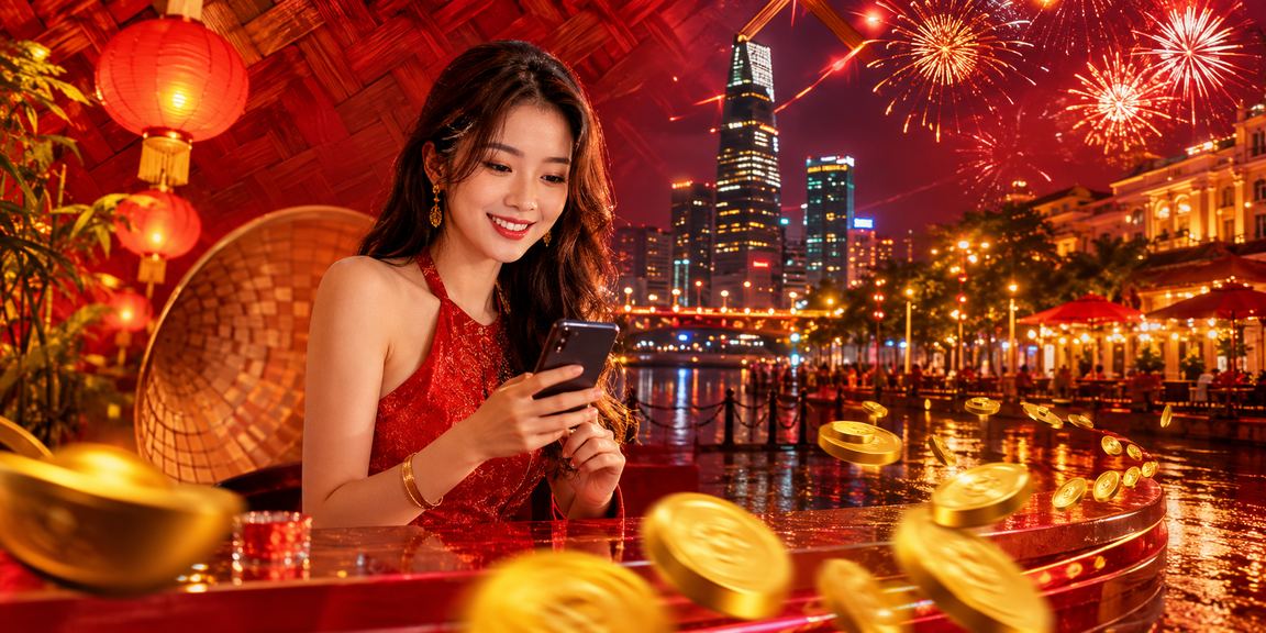 Người dùng tại TP.HCM đang chơi mobile casino với nón lá truyền thống
